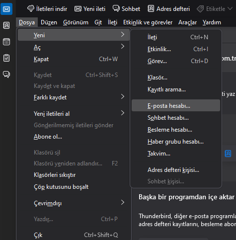 Web Doktoru - Mozilla Thunderbird E-posta Ekleme