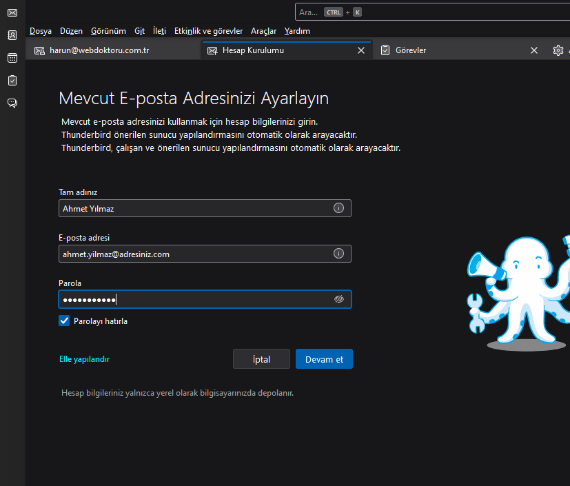 Web Doktoru - Mozilla Thunderbird E-posta Ekleme