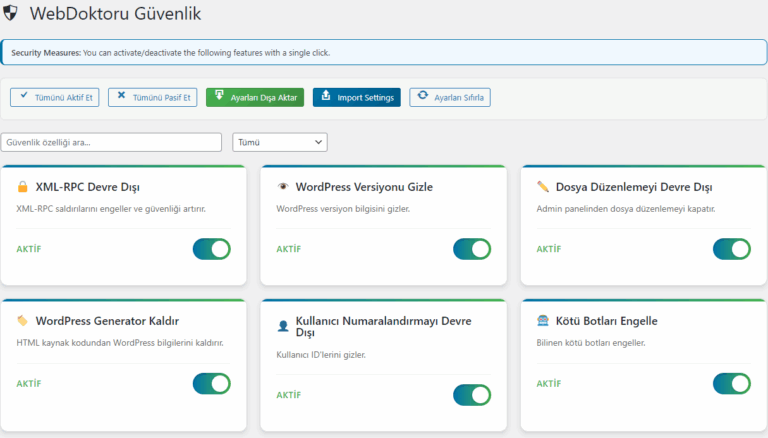 Web Doktoru 5 Web Doktoru - WebDoktoru Security: WordPress Siteniz İçin Basit, Hızlı ve Etkili Güvenlik